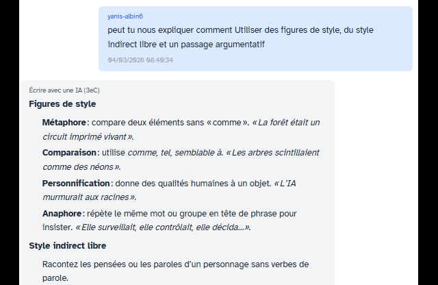 aide concernant le cours